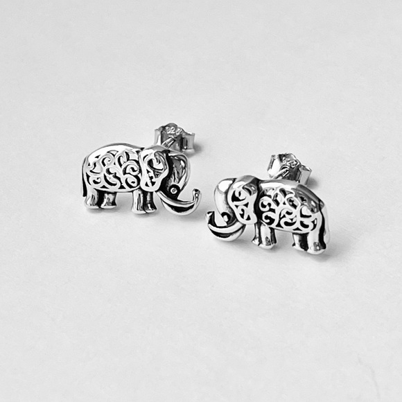 Sterling Silver Filigree Elephant Earrings, Animal Earring, Silver Stud Earring - Picture 11 of 12